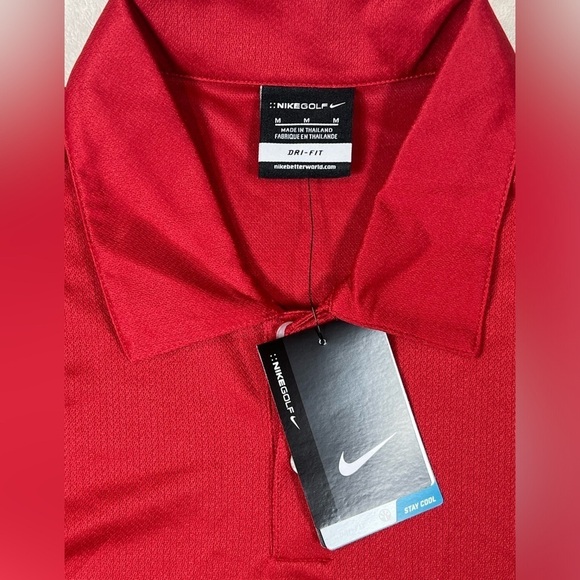 NWT Nike Golf Medium Classic Red Swoosh Logo Sunday Red Tiger Woods Dri-Fit Polo - Picture 4 of 11
